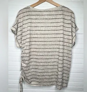 Caslon Women's Beige Striped Short Sleeve Drawstring T-Shirt Size L in Oatmeal thumbnail 3