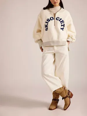 NWT Free People Tricia Fix Ski Society Quarter Zip - ivory white navy - Large thumbnail 3