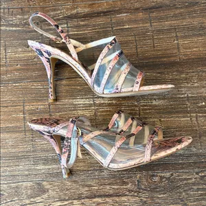 Louise et Cie Nabila Sandals Women 9.5 Pink Snakeskin Clear PVC Strappy thumbnail 3