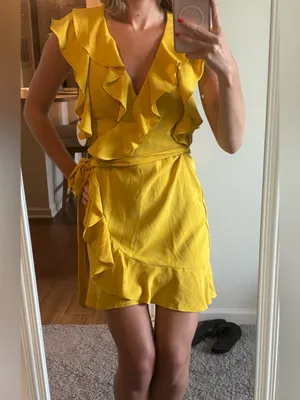 Milk & Honey Yellow Ruffle Wrap Dress thumbnail 2