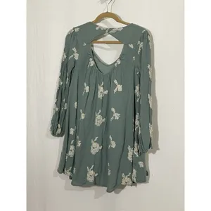 Free People Emma Austin Embroidered Long Sleeve Tunic Dress M Green Boho Peasant thumbnail 3