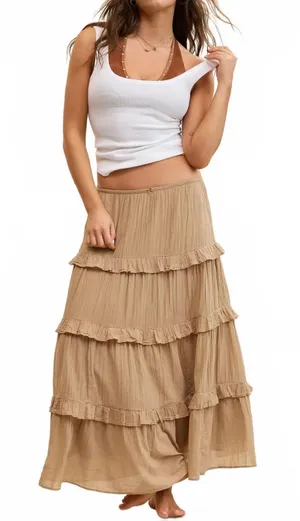 AE Ready To Ruffle Tiered Midaxi Skirt American Eagle NWT Toasted Almond XS thumbnail 1