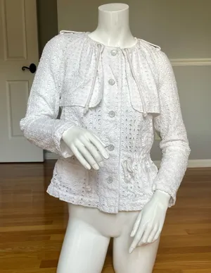 Cartonnier Anthropologie White Eyelet Embroidered Peplum Jacket Blouse Size 0 thumbnail 1