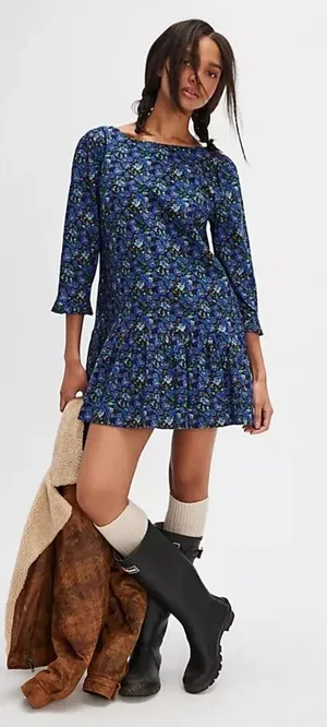 Free People Women's The Avenue Mini Dress Blue Floral Size S NWOT 97% cotton thumbnail 1