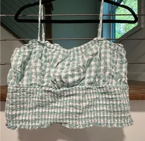 American Eagle Outfitters Mint and White Gingham Smocked Cami thumbnail 1
