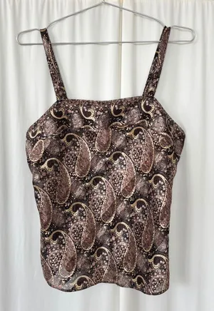 90s Vintage Lady Dorby Paisley Shimmer Tank Top Square Neck Polyester Size 36 thumbnail 1