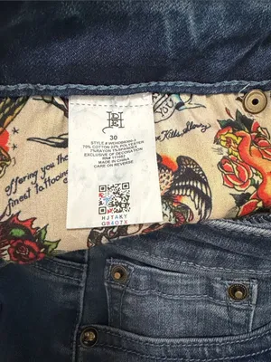 Ed Hardy Wide Leg High Rise Denim Jeans in Medium Blue thumbnail 6