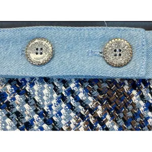 ZARA Mini Skirt Tweed Denim‎ Waist Women XL Blue White Plaid Wrap NWT thumbnail 12