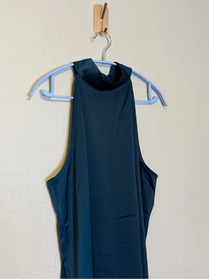 Banana Republic‎ Satin Halter Knee-Length Dress Dark Green Size Large NWT thumbnail 2