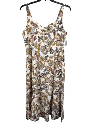 Old Navy XL Floral Print Smocked Back Linen Blend Midi Dress NWT Coquette thumbnail 4