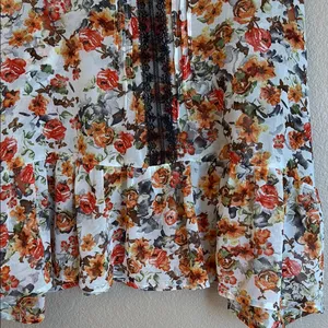 PAPAYA Boho Sleeveless Tank Blouse LARGE Ruffle Hem Lace Orange Floral Feminine thumbnail 5