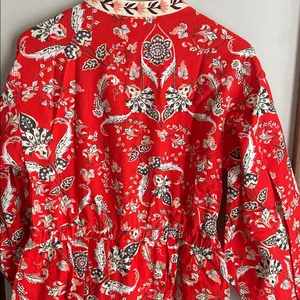 Farm Rio Anthropologie Long-Sleeve Printed Romper Red thumbnail 10