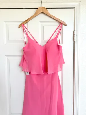 Azazie Desiree Flamingo Pink Bridesmaid Maxi Dress 4 NWT thumbnail 4
