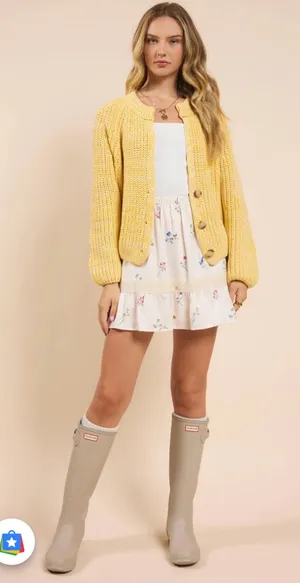 Sadie & Sage Yellow Chunky Knit Button Cardigan Sweater | Small | Cottagecore thumbnail 1