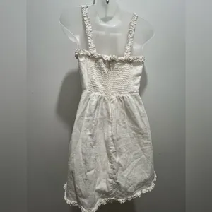Urban Outfitters Cream Smocked Back Ruffle Hem Mini Dress S thumbnail 4