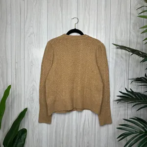 J. Crew Stretch Wool Cable Knit Crewneck Sweater Camel size M Medium BB408 thumbnail 4