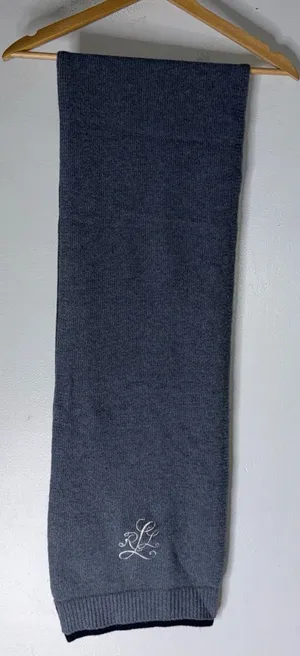 LAUREN RALPH LAUREN Wool Blend "LRL" Signature‎ Monogram Grey Blue Scarf thumbnail 1