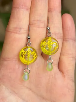 Handmade quality unique rare Czech glass bird beads fairy boho fairy whimsy style earrings🌿✨ thumbnail 5