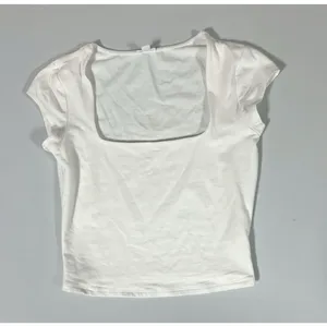 Garage White Solid Square-Neck Short Sleeve Shirt Top Blouse Tee Size S 🤍 thumbnail 2