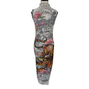 Ed Hardy Tattoo Tiger Mesh Maxi Dress Y2K Grunge Cyber Mock Neck Bodycon Size S thumbnail 2