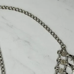Rhinestone Cross and Coin Charm Silver Tone Metal Chain Link Belt OS One Size thumbnail 9