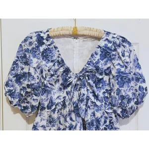 NWT Abercrombie Floral Poplin Mini Dress Puff Sleeve Large Blue Cottage Coquette thumbnail 9
