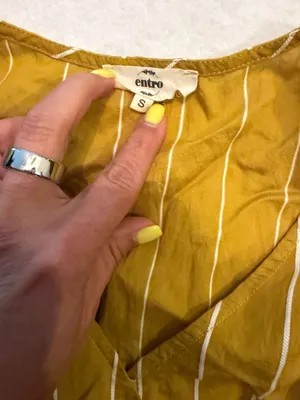 Entro Mustard Yellow Striped Ruffle Sleeve Peplum Top Size S thumbnail 2