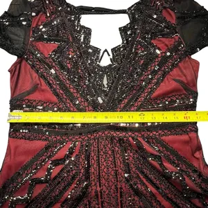 Womens Whimsigoth Dark Fairy Sequin Mesh Dress Size L Black Red Y2K 20s HOCO thumbnail 11
