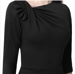 Elegant Black Dress - asymmetric bow neck thumbnail 2