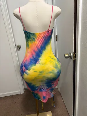 Yellow multi tie-dye ruched midi dress thumbnail 2