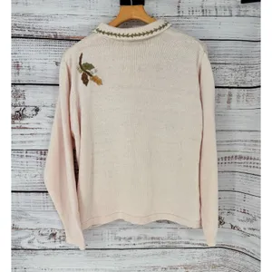 Vintage Ugly Christmas Sweater Women's‎ XL Pink Winter Holiday Beaded Cardigan thumbnail 2