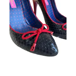 Vintage Betsey Johnson‎ Navy Blue Red Bow Snakeskin Stiletto Y2K Heels Size 5.5 thumbnail 7