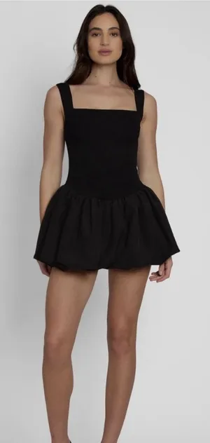 L'eau Bisou Black Bubble Knit Mini Dress XL Square Neck Dropped Waist Party LBD thumbnail 1