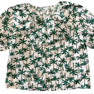 J CREW Palm Trees Tropical Printed Cotton Button Down Puff Sleeve Top Sz Medium thumbnail 4