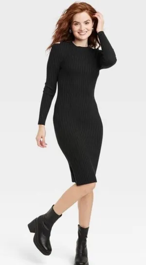 NWT Women's Long Sleeve Sweater Dress - Black M thumbnail 1