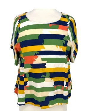 Maeve Anthropologie Mila Stripe Top Green Blue Yellow Geometric Size Small thumbnail 1