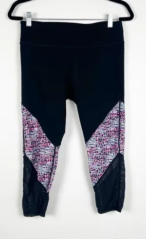 Fabletics Womens‎ Black Speckled Print Mesh Insert Cropped Leggings Size M thumbnail 1