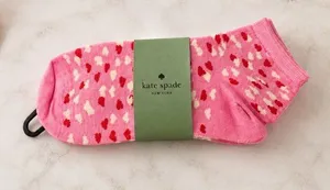 Kate Spade New York Heart Quarter Socks 3 Pack Pink Grey White NWT thumbnail 1