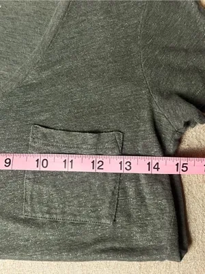 J. Crew Women's Olive V-Neck Linen Pocket Tee Silver Metallic Thread thumbnail 3