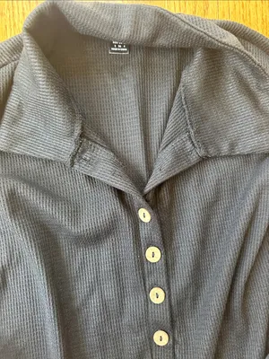 Women’s black Waffle Knit Henley Long-Sleeve Shirt thumbnail 2