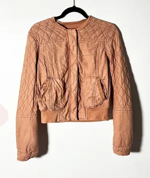 Anthropologie Hei Hei Quilted Bomber Jacket Medium Terracotta Linen Boho thumbnail 1