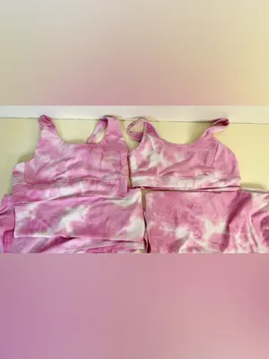 Kimberly C Pink Tie-Dye Activewear Sets - 2 Sports Bras bike shorts & Leggings-L thumbnail 2