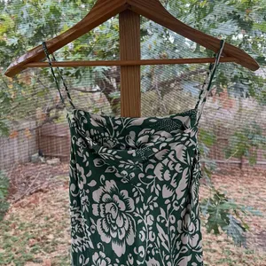 Zara Women's Green And White Floral Satin Slip Dress Size XS thumbnail 4