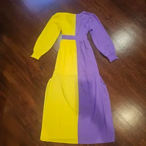 Unique Vintage Yellow and Purple Long Sleeve Dress thumbnail 4