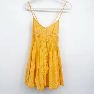 Urban Outfitters Womens Yellow Sandy Boho Embroidered Lace Up Back Mini Dress M thumbnail 3