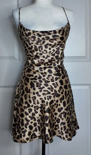 Zara Satin Leopard Print Mini Dress Brown Size M thumbnail 1