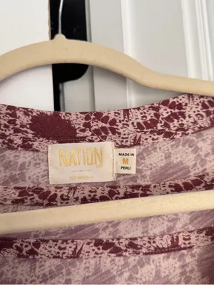 Nation LTD Judith Tee Ikat Floral Notch Neck Puff Sleeve Top‎ Mauve Top thumbnail 4