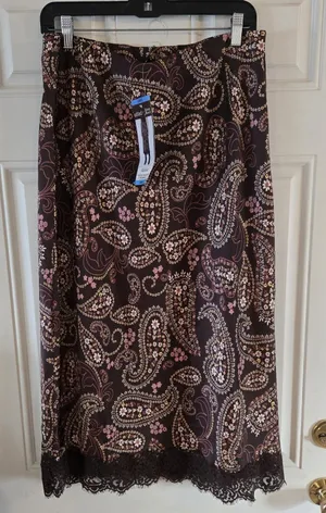 Edited Maren Morris Womens L Brown Floral Paisley Satin Midi Slip Skirt NWT thumbnail 1