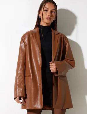 NWT motelrocks saken blazer pu leather jacket brown xs thumbnail 1