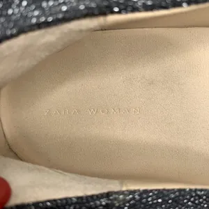 Zara 9 Sneakers YEAH Slip On Black Metallic Platform Canvas Casual Varsity Shoes thumbnail 8